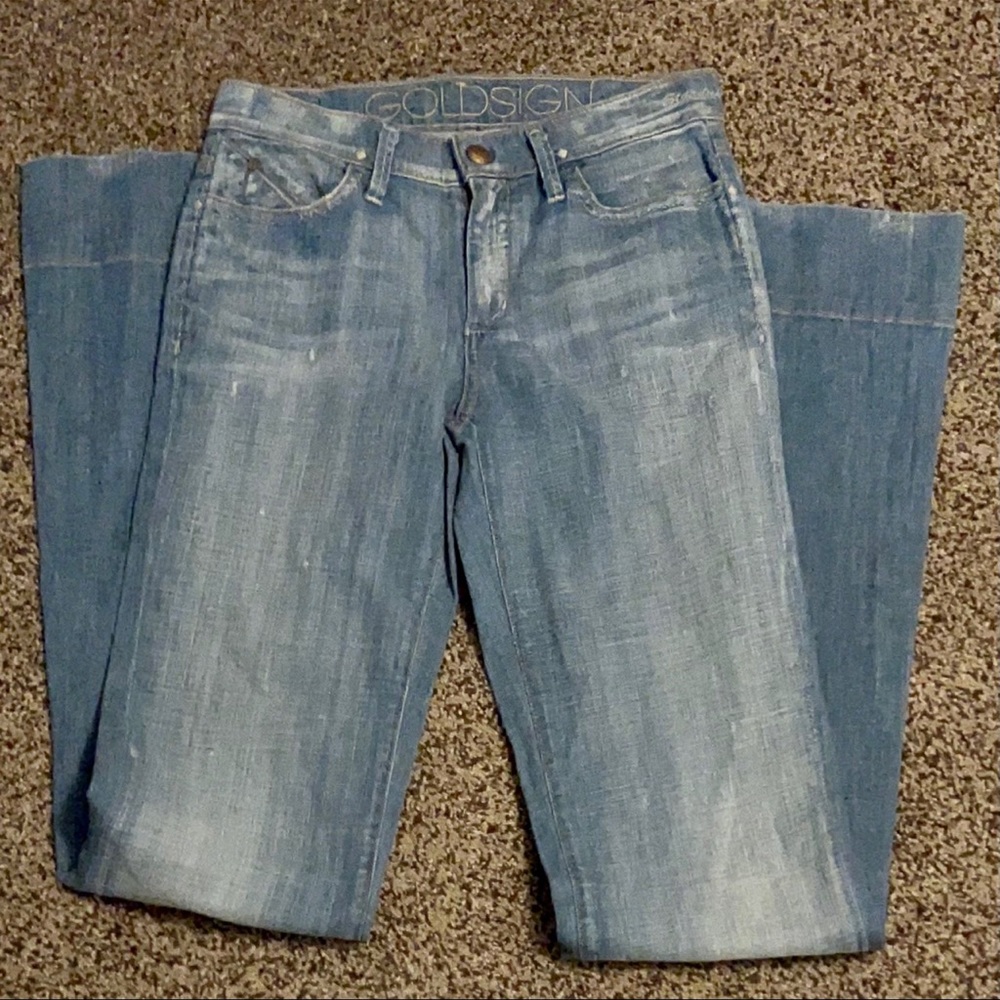 GOLDSIGN Stardust Mid-Rise Flare Distressed Jeans Sz24